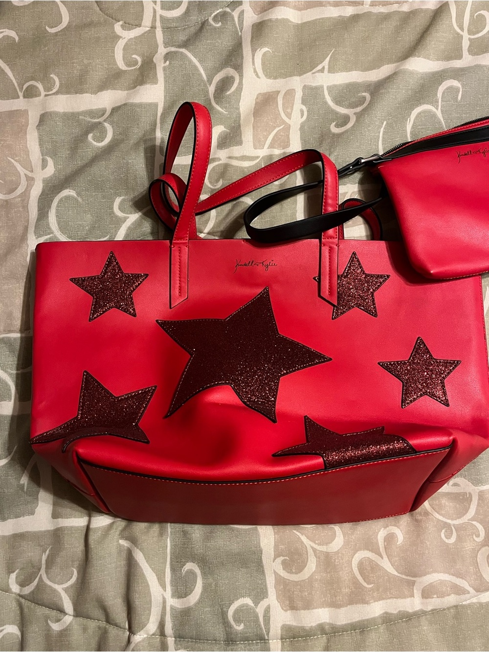 Kendall & Kylie Red Tote with Glitter Star Accents